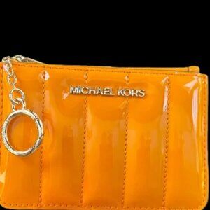NEW Michael Kors Quilted Jet Set Small Coin Purse, Pop Orange & Gold Hardware